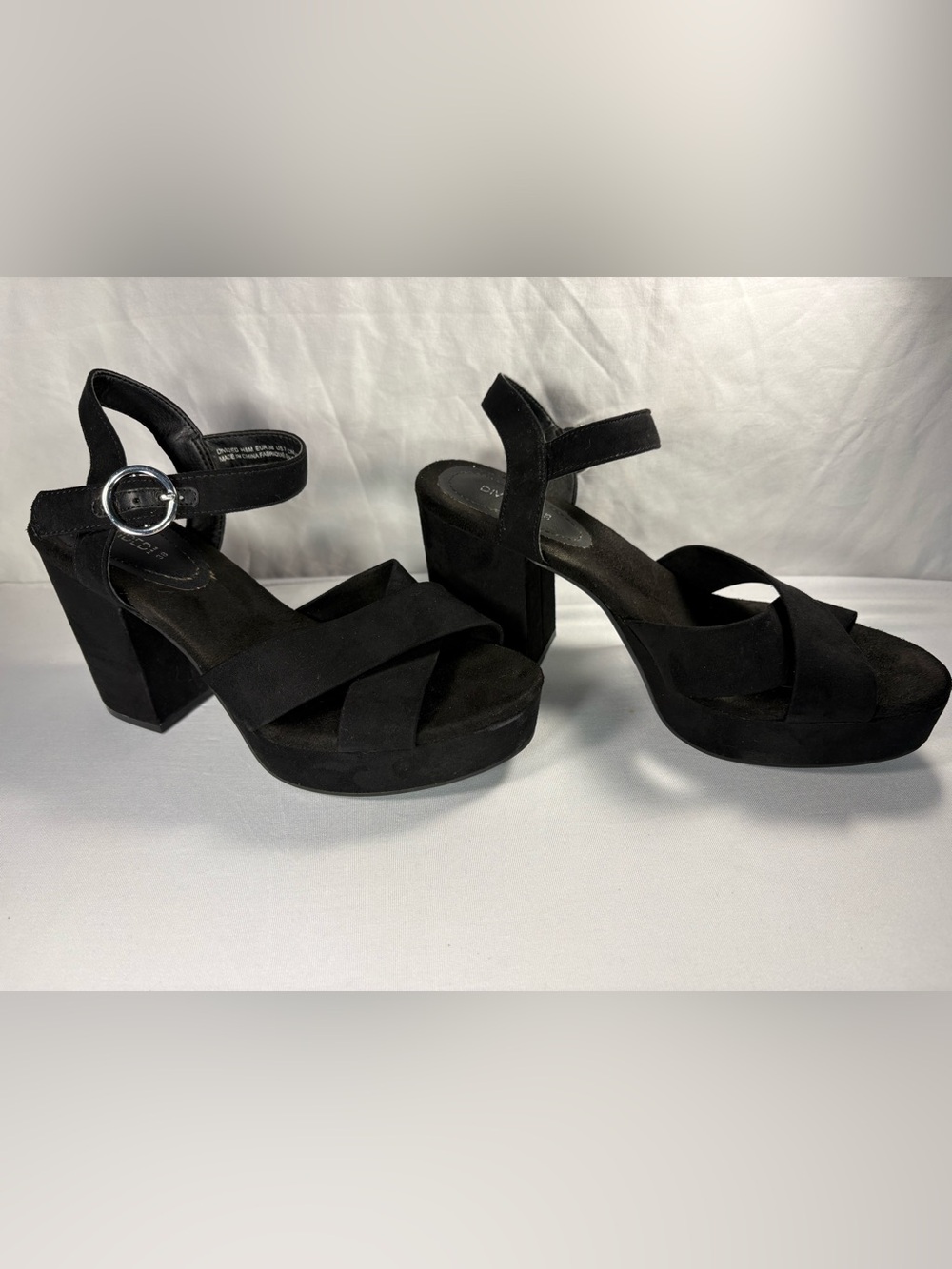 H&M Black Suede Platform Crisscross Ankle Strap Sandals